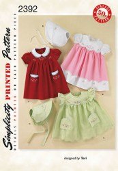 2392 RETRO 50S BABIES EMBROIDERED DRESS, BONNET PATTERN 1-18 MOS